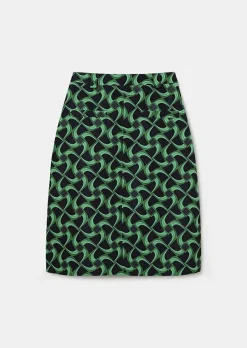 TARA JARMON Jola Midnight Blue With Green Graphic Design Skirt Sale
