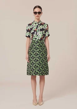 TARA JARMON Jola Midnight Blue With Green Graphic Design Skirt Sale