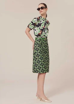 TARA JARMON Jola Midnight Blue With Green Graphic Design Skirt Sale