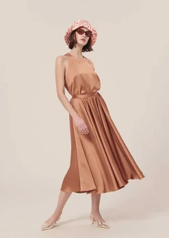 TARA JARMON Jolanda Brown Skirt In Fluid Satin Shop