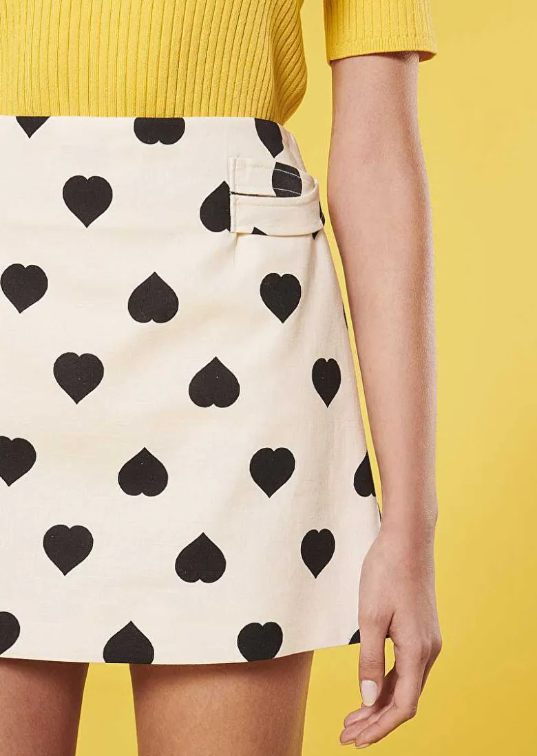 TARA JARMON Josefa Ecru With Black Polka Hearts Skirt New