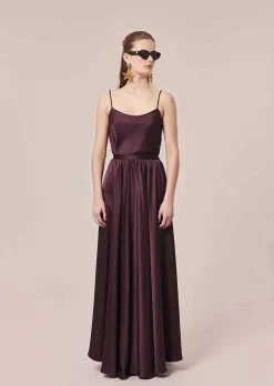TARA JARMON Joya Brown Fluid Satin Skirt Cheap