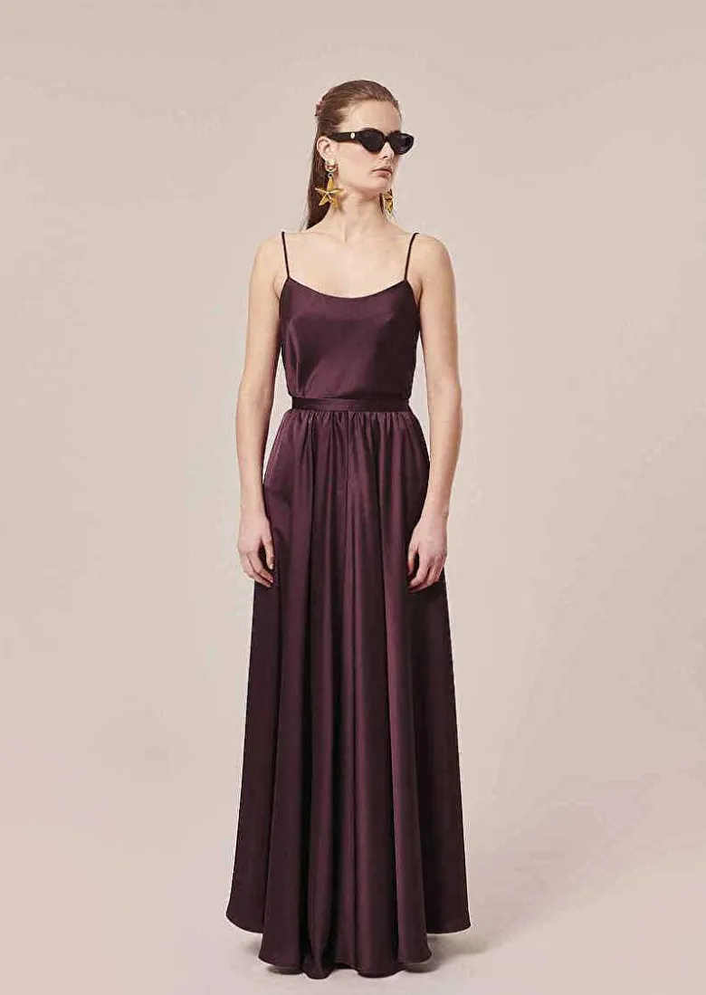 TARA JARMON Joya Brown Fluid Satin Skirt Cheap