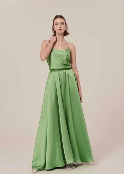 TARA JARMON Joya Green Satin Skirt Cheap