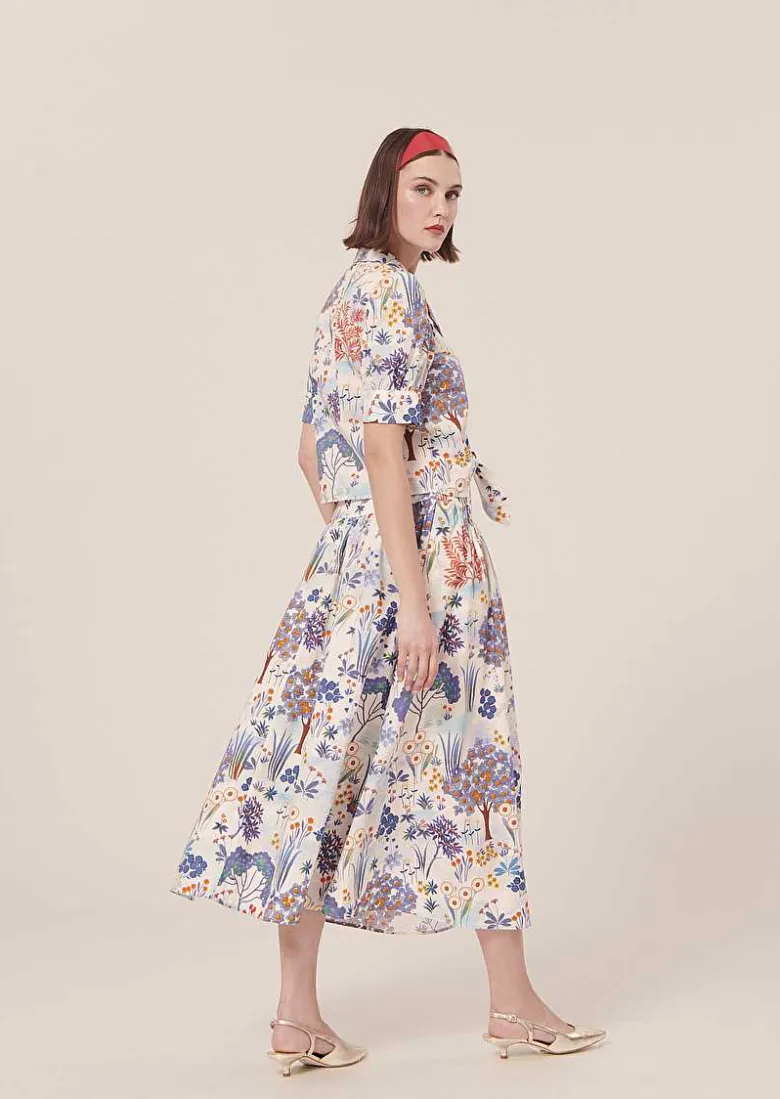 TARA JARMON Judi Blue Flower Printed Skirt Cheap