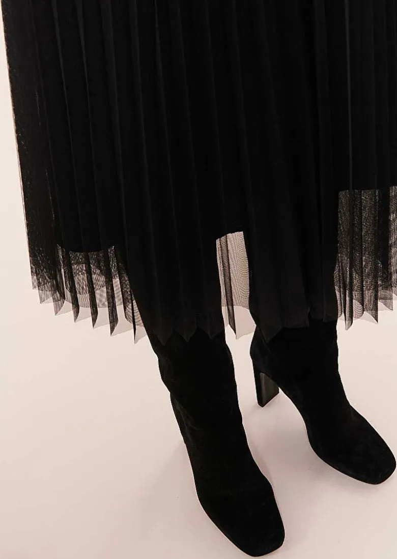 TARA JARMON Juillet Black Pleated Tulle Skirt Clearance