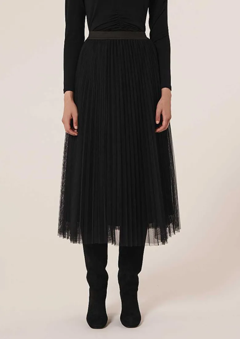 TARA JARMON Juillet Black Pleated Tulle Skirt Clearance