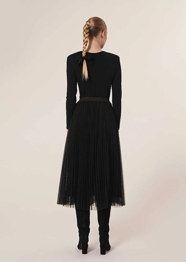 TARA JARMON Juillet Black Pleated Tulle Skirt Clearance