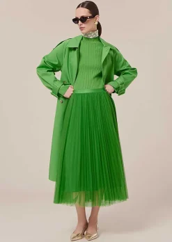TARA JARMON Juillet Green Pleated Tulle Skirt Best
