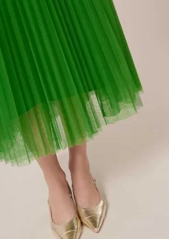 TARA JARMON Juillet Green Pleated Tulle Skirt Best