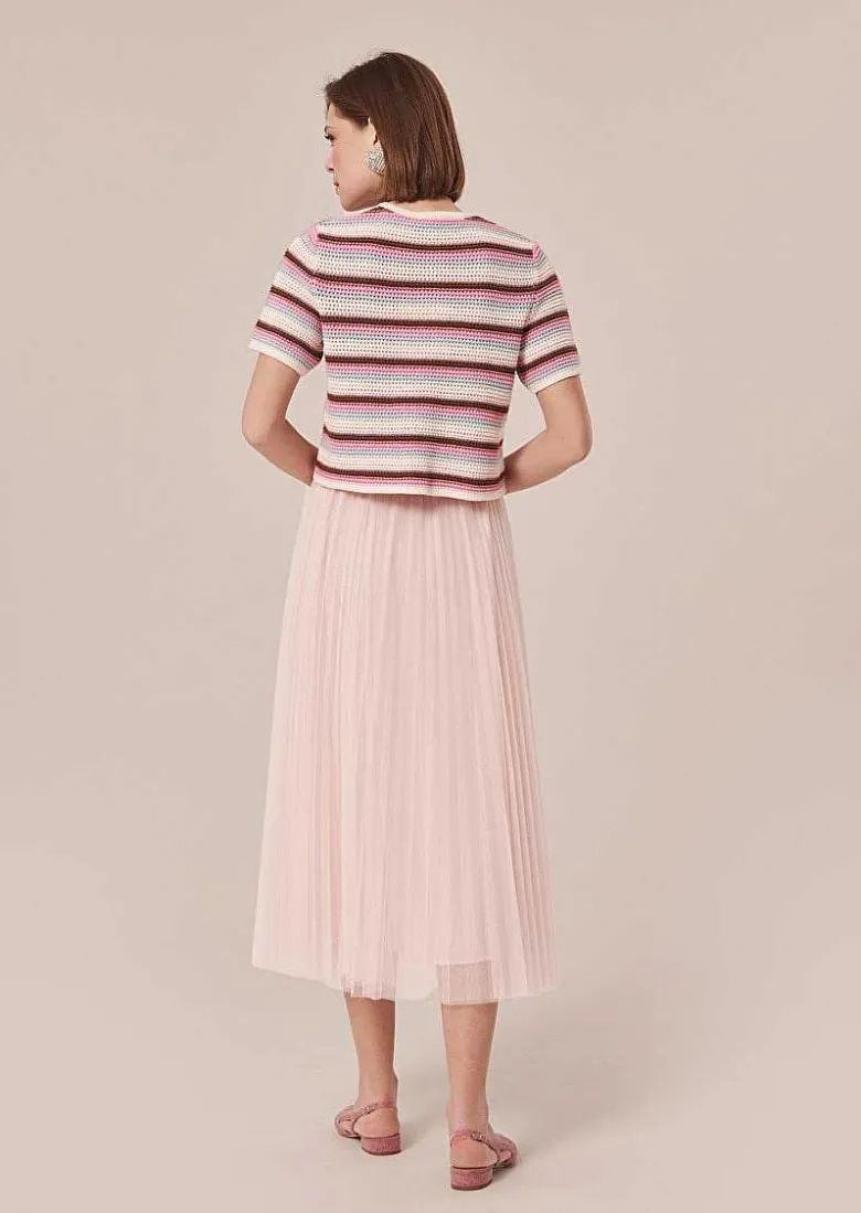 TARA JARMON Juillet Light Pink Pleated Tulle Skirt Hot