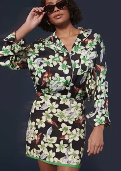 TARA JARMON Junia Midnight Blue Flower Printed Skirt Flash Sale