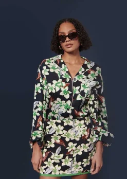 TARA JARMON Junia Midnight Blue Flower Printed Skirt Flash Sale
