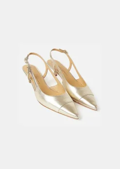 TARA JARMON Kaia Gold Metallic Leather Pumps New