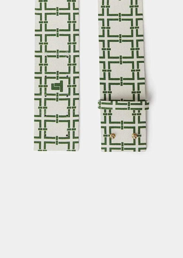 TARA JARMON Lauren Ecru With Green Graphic Design Leather Belt Cheap