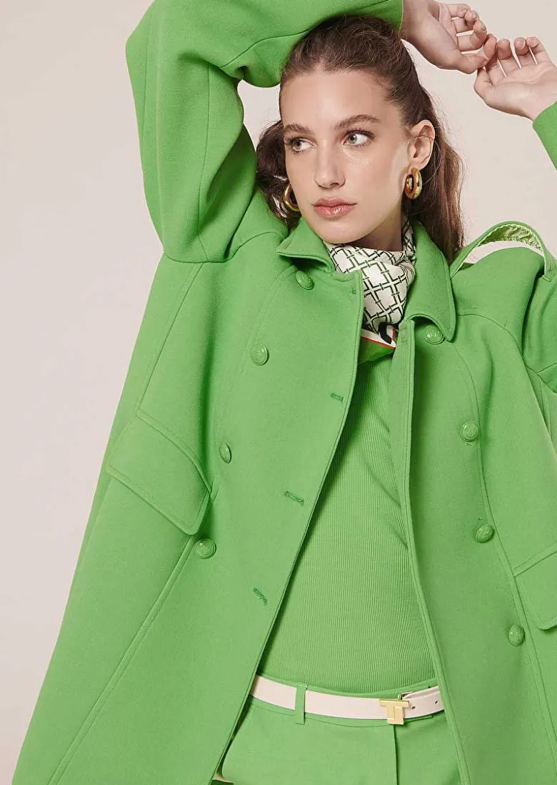 TARA JARMON Marnie Green Double Cotton Coat Cheap