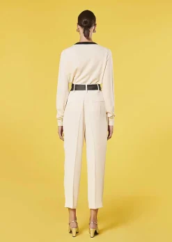 TARA JARMON Paga Ecru Crepe Pants Clearance