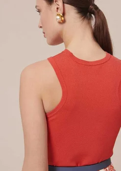 TARA JARMON Paige Coral Iridescent Knit Top Cheap