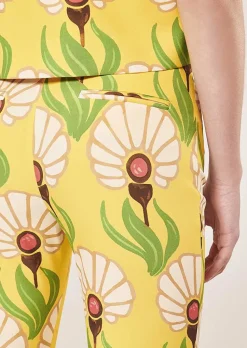 TARA JARMON Paivan Yellow Flowers Printed Pants Sale