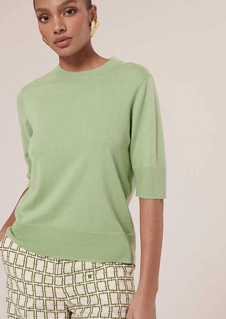 TARA JARMON Paoline Green Cotton And Wool Sweater Cheap