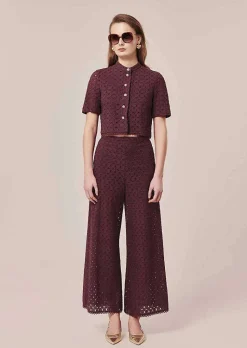 TARA JARMON Paquita Brown Embroidered Pants Hot