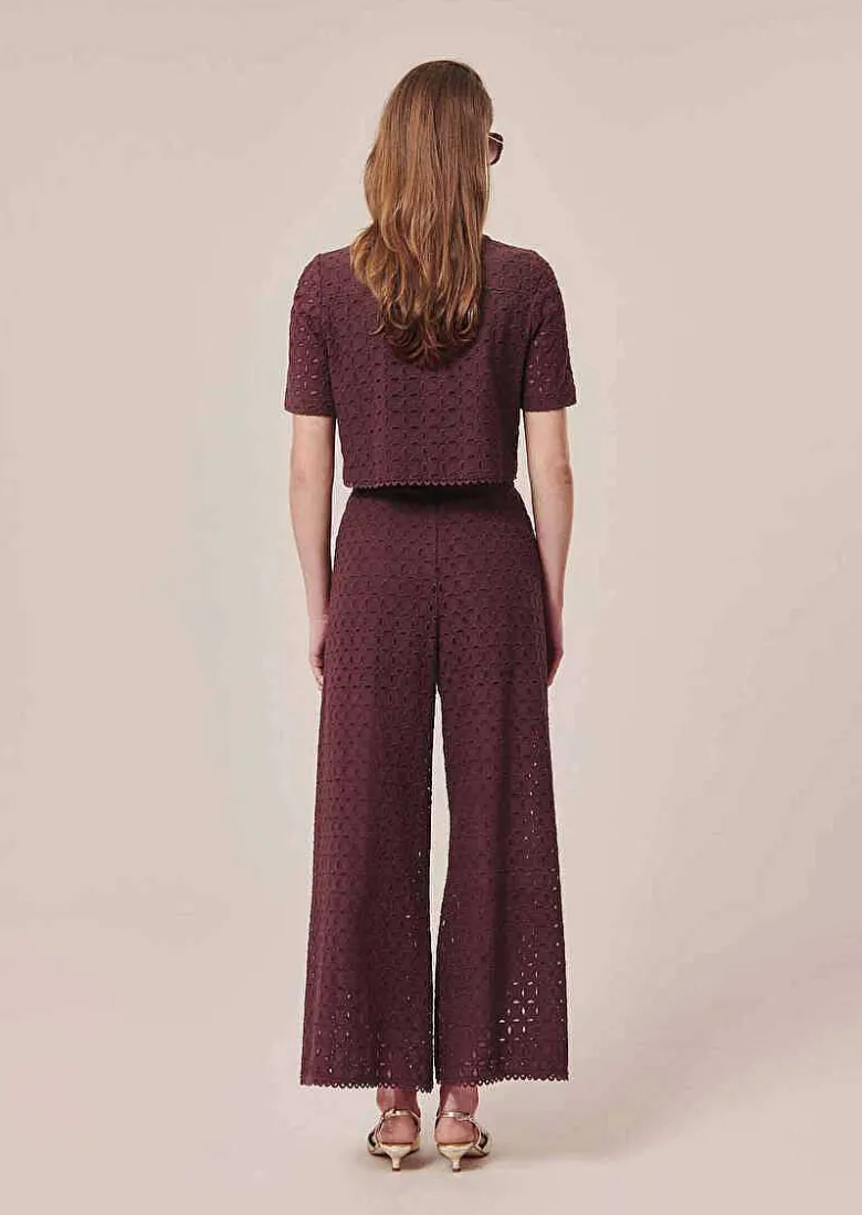TARA JARMON Paquita Brown Embroidered Pants Hot