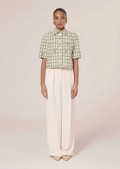 TARA JARMON Parigi Ecru Crepe Pants Best Sale