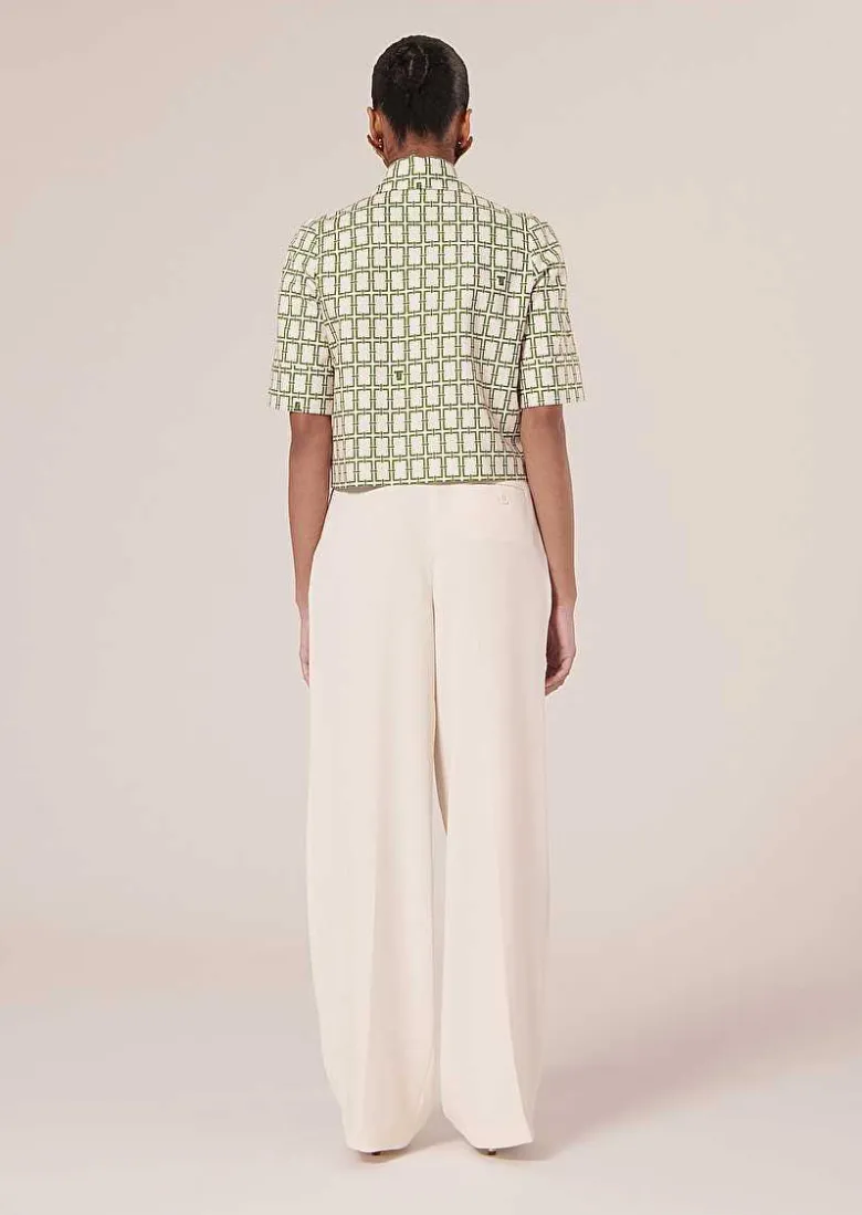TARA JARMON Parigi Ecru Crepe Pants Best Sale