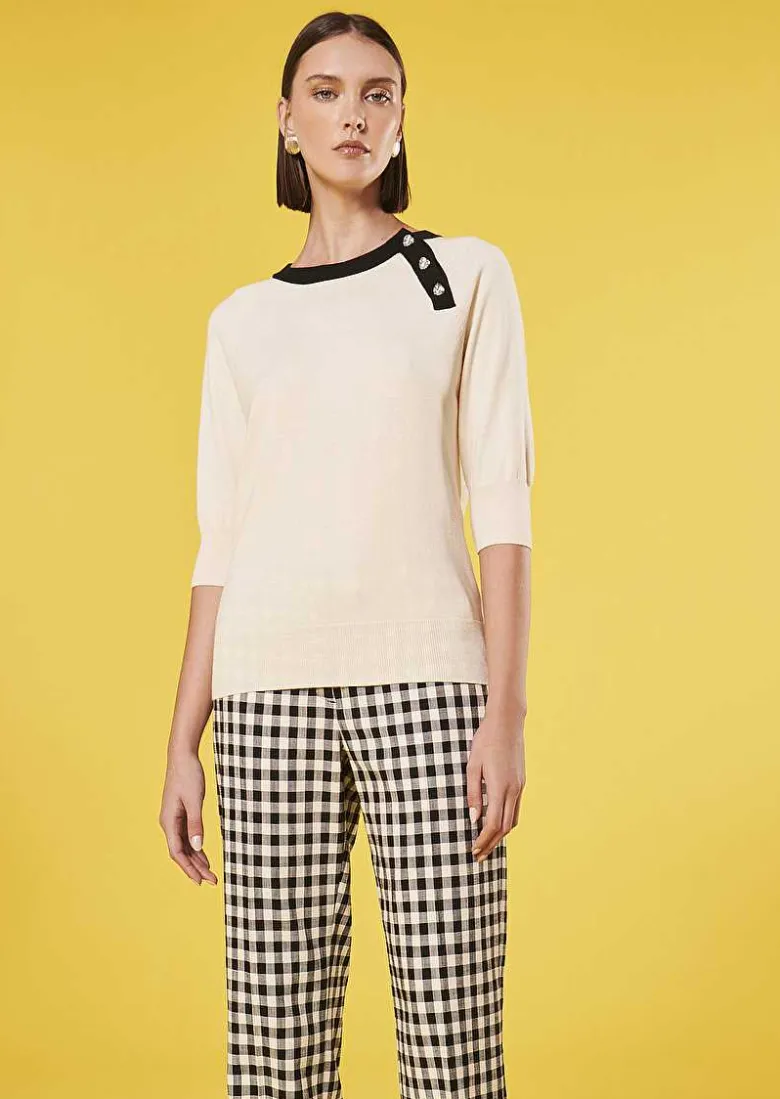 TARA JARMON Pastelle Ecru Cotton And Wool Sweater Hot