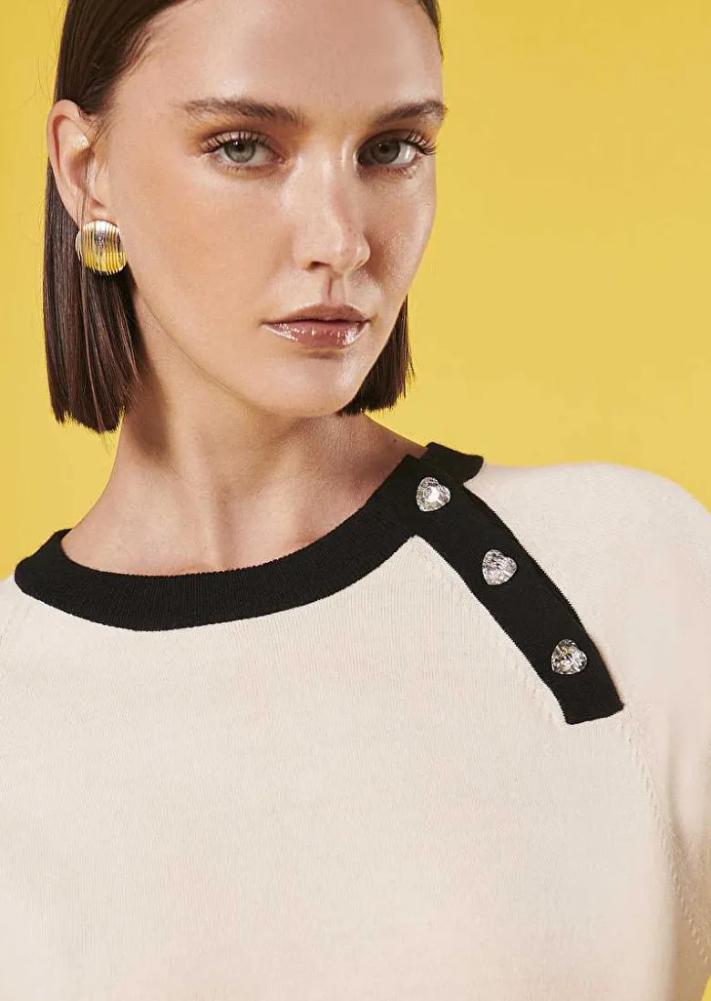 TARA JARMON Pastelle Ecru Cotton And Wool Sweater Hot