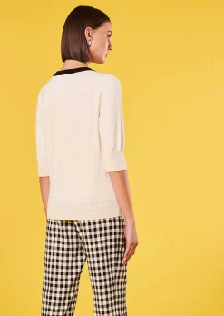 TARA JARMON Pastelle Ecru Cotton And Wool Sweater Hot