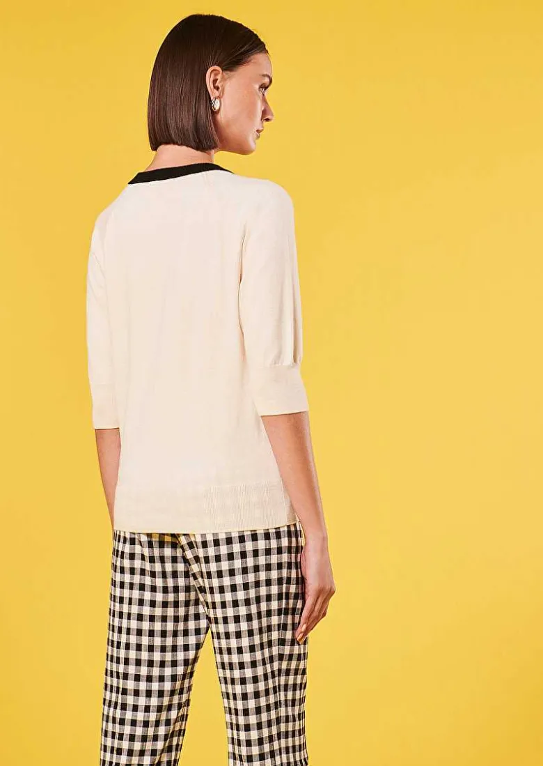 TARA JARMON Pastelle Ecru Cotton And Wool Sweater Hot