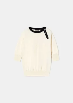TARA JARMON Pastelle Ecru Cotton And Wool Sweater Hot