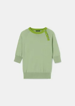 TARA JARMON Pastelle Green Cotton And Wool Sweater Clearance