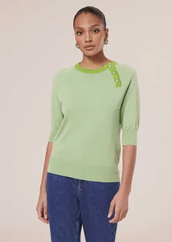 TARA JARMON Pastelle Green Cotton And Wool Sweater Clearance
