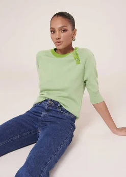 TARA JARMON Pastelle Green Cotton And Wool Sweater Clearance