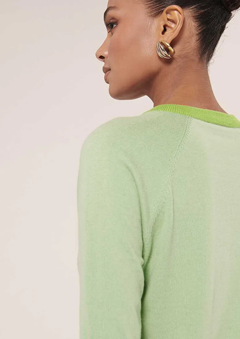 TARA JARMON Pastelle Green Cotton And Wool Sweater Clearance