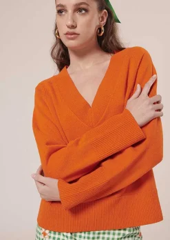 TARA JARMON Penelope Orange Sweater In Alpaga And Merinos Wool New