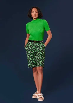 TARA JARMON Perla Green Ribbed Top Store