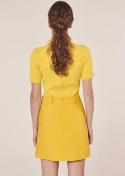 TARA JARMON Perla Yellow Ribbed Sweater Hot
