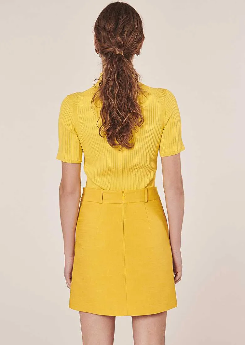 TARA JARMON Perla Yellow Ribbed Sweater Hot