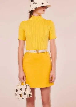 TARA JARMON Perla Yellow Ribbed Sweater Hot
