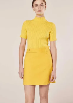 TARA JARMON Perla Yellow Ribbed Sweater Hot