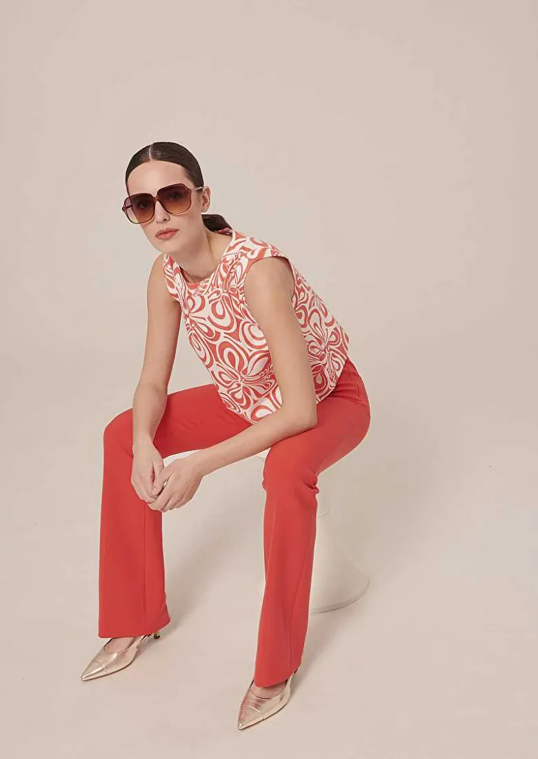 TARA JARMON Phoenix Coral Double Canvas Pants Flash Sale