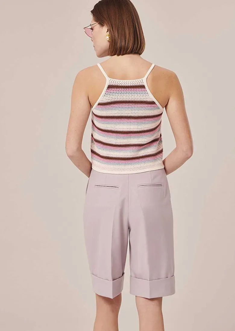 TARA JARMON Piambello Striped Crochet-Knit Top Cheap