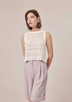 TARA JARMON Pianna White Crochet-Knit Top Sale