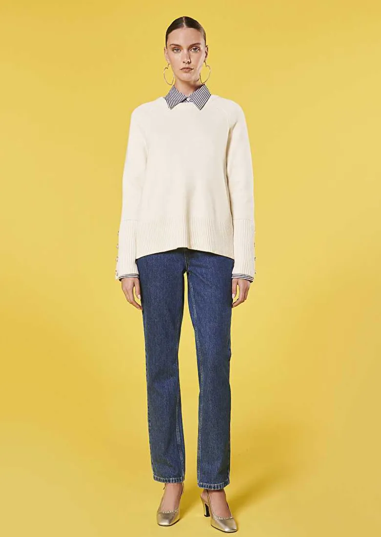 TARA JARMON Pierrick Ecru Cotton And Wool Sweater Cheap
