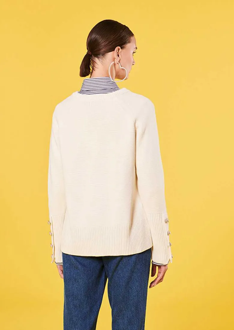 TARA JARMON Pierrick Ecru Cotton And Wool Sweater Cheap