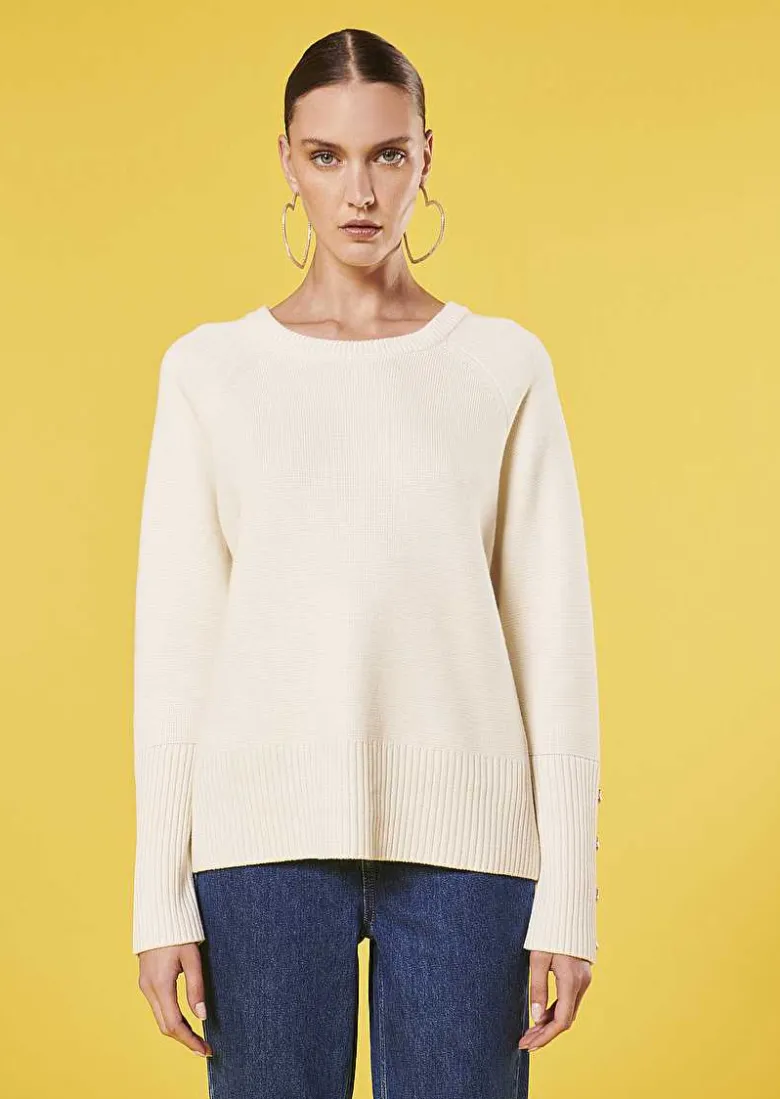 TARA JARMON Pierrick Ecru Cotton And Wool Sweater Cheap
