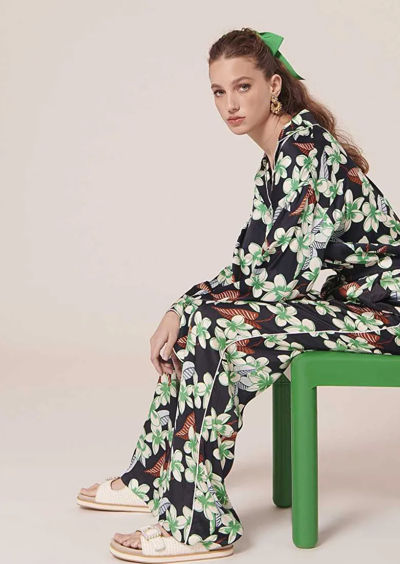 TARA JARMON Porticcio Midnight Blue Flower Printed Pants Hot